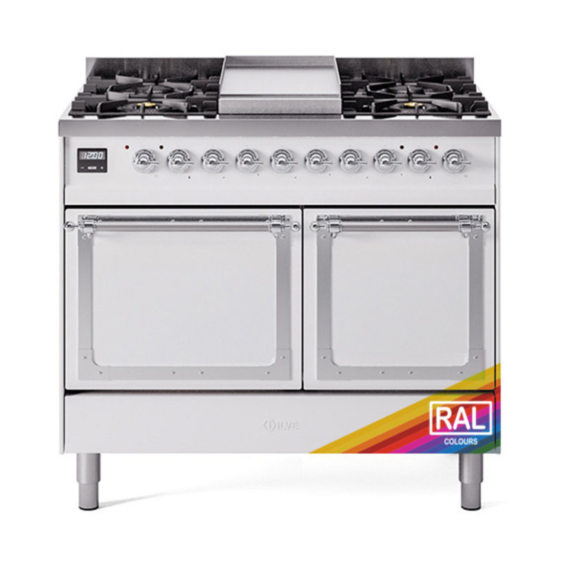 ILVE Nostalgie II Noblesse 40 inch Dual Fuel Range (Solid Door, RAL), Chrome, Natural Gas