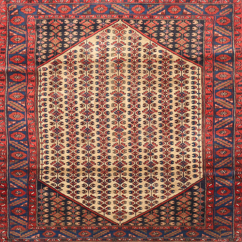 Tapis traditionnel beige / rouge, Rond 4 pi