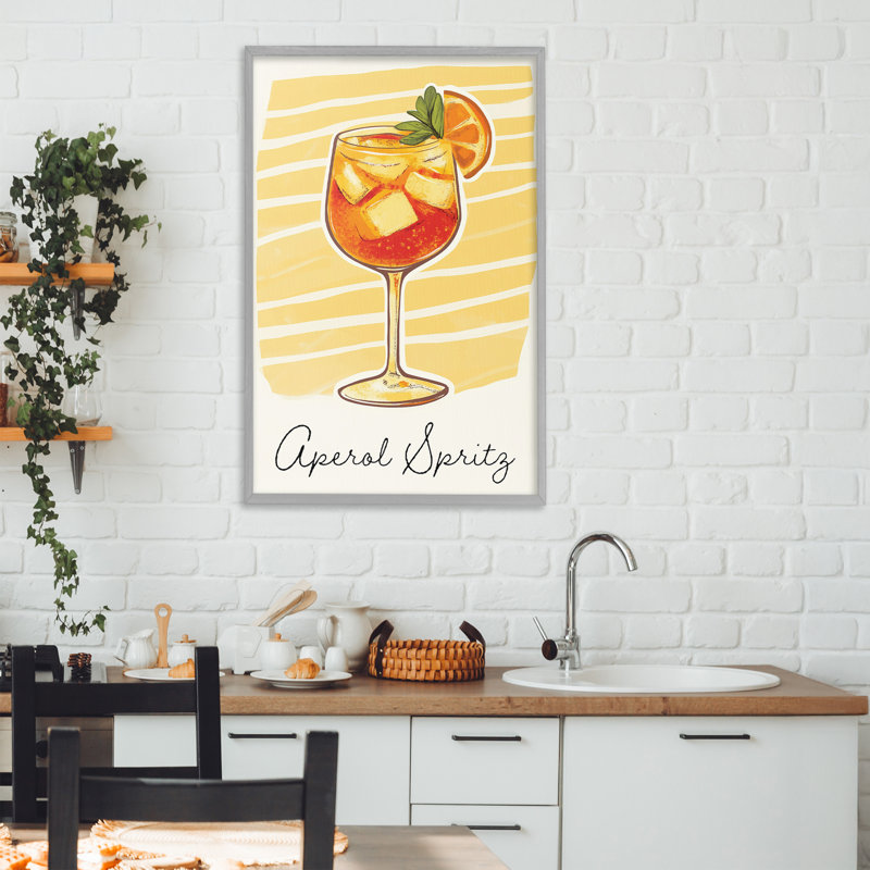 «Aperol Spirz» et giclée à rayures jaunes, design par Heidi Kuntz, 30" H x 20" W, Estampe numérique Farmhouse