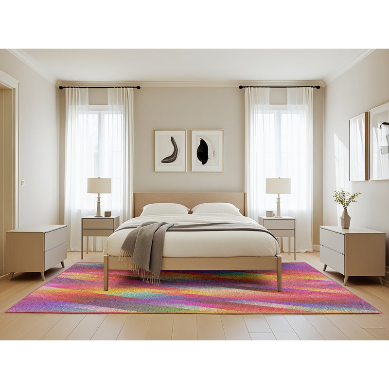 Tapis bleu/rose/jaune à motif, Rectangle 5 pi x 8 pi