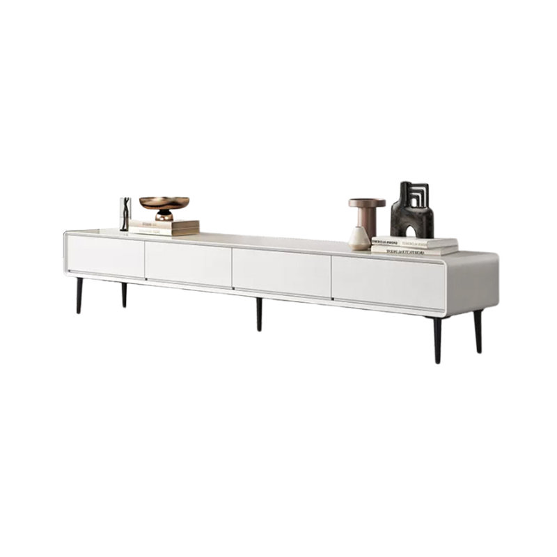 Walnut Veneer TV Stand with Four Drawers, White