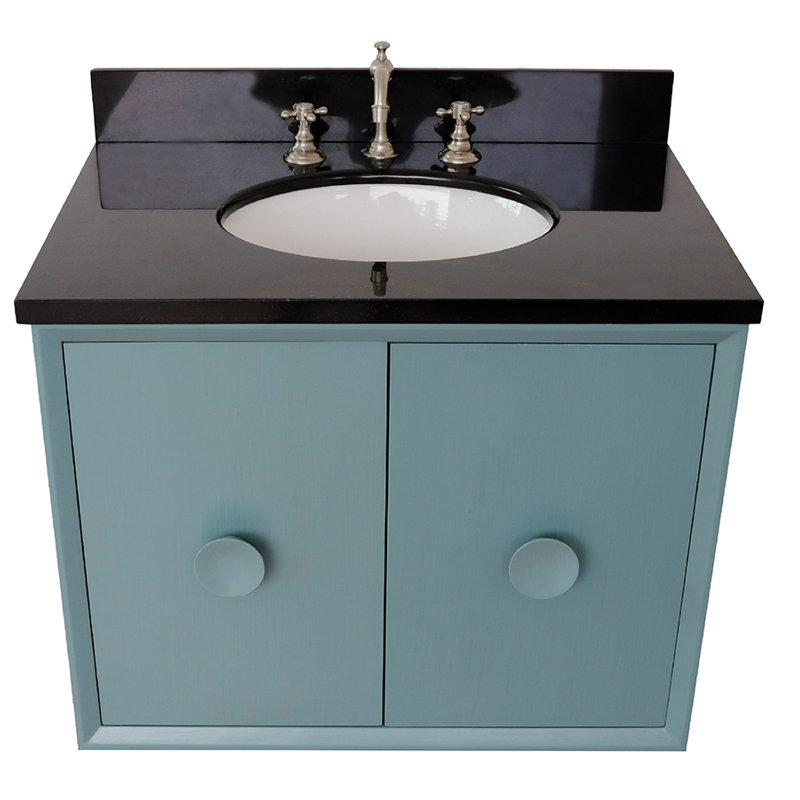 Crumley 31'' Single Bathroom Vanity with Top, Aqua Blue/Black Galaxy