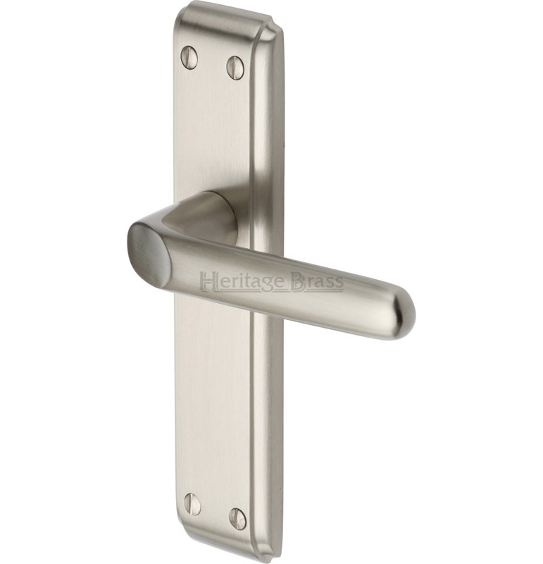 Heritage Brass Door Handle Lever Latch Deco Design, Satin Nickel