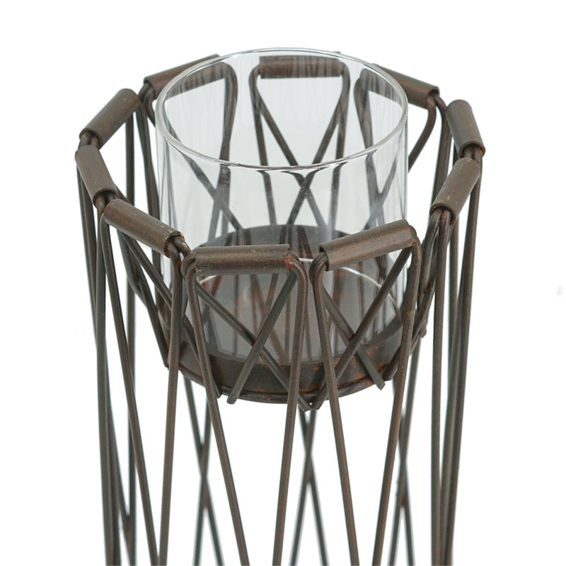 Porte-bougie pilier avec base en fer - 5,5 po x 5,5 po x 13 po - Rouille