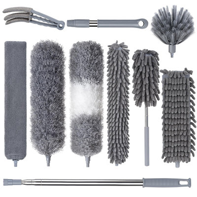 Dusters For Cleaning, Feather Duster Set, 10PCS Duster With Extension Pole Up To 100'' - Extendable, Bendable, And Washable For Ceilings, Chandeliers, And Furniture