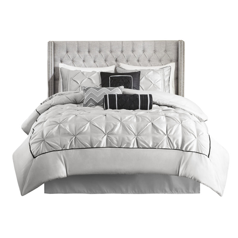 7 pièces - édredon gris avec bordure en tissu lisse, pièces élégantes douillettes et chaudes, Gris