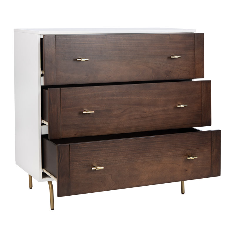 Commode 3 tiroirs l 36 po Chrishayla, Blanc / noyer