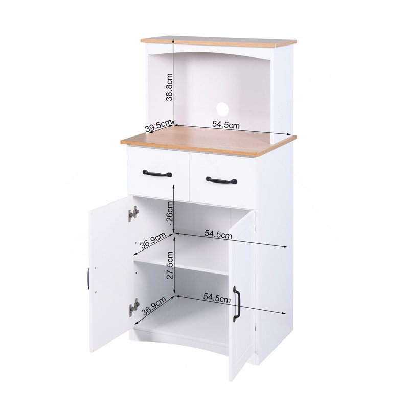 Armoire de rangement de cuisine blanche en bois blanc, armoire à micro-ondes avec tiroirs et rangement ouvert
