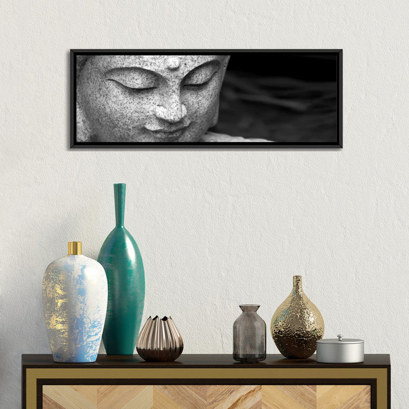 Bouddha chinois - Estampe numérique sur toile tendue avec châssis, H 12 po x l 36 po x P 1,5 po, Cadre noir