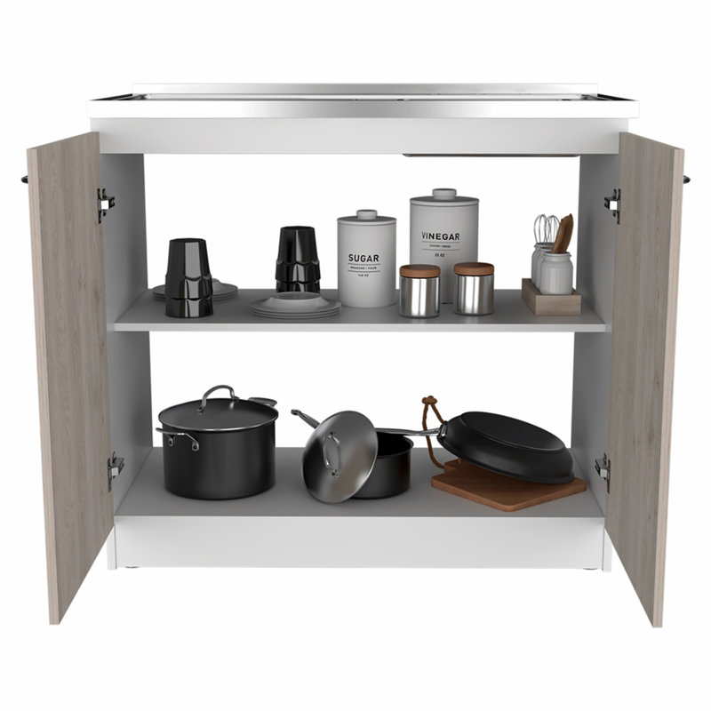 Évier utilitaire Oklahoma, armoire à deux portes, comptoir en acier inoxydable, Multicolor/Grey