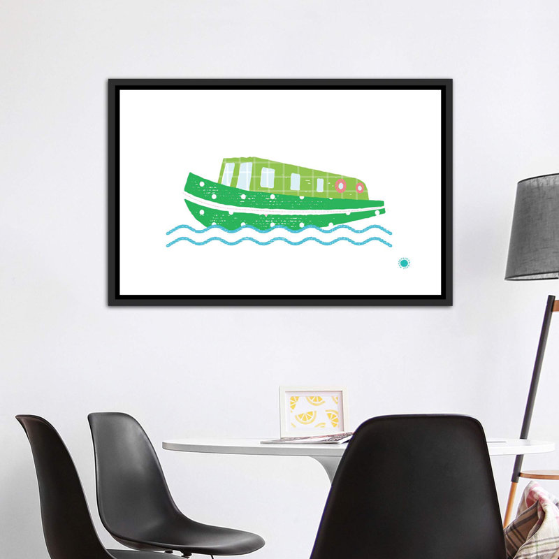 Bateau étroit - impression d'art graphique, H 40 po x l 60 po x 1,5 po, Pas de tapis, Toile avec cadre noir patiné