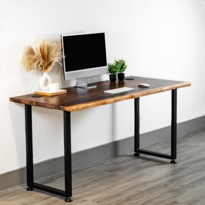Live Edge Computer Desk with Solid Walnut Top and Metal U-shaped Legs