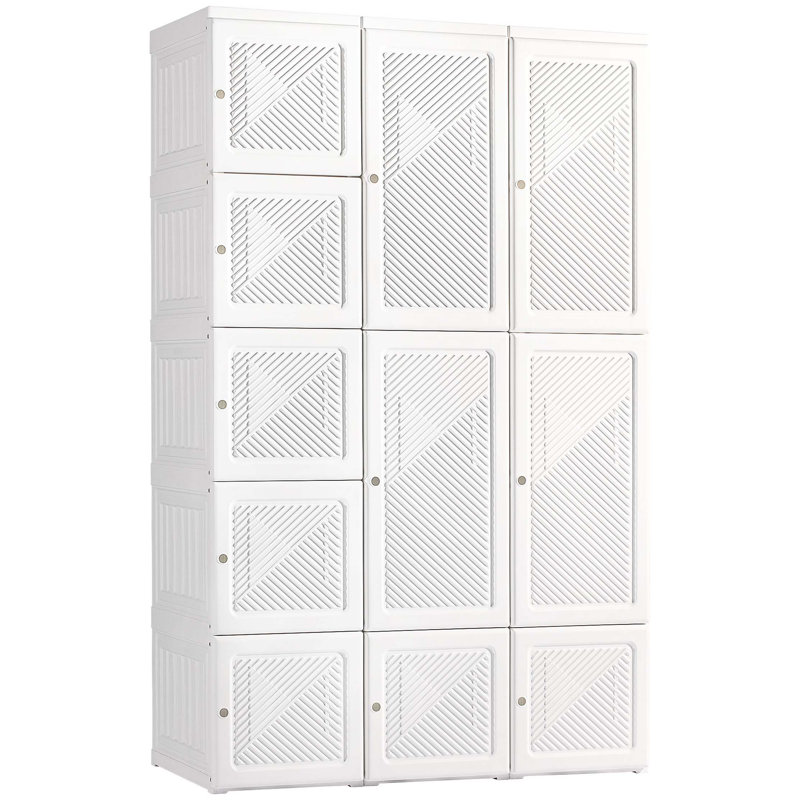 Garde-robe portable, armoire de chambre pliante, organisateur de rangement de vêtements avec 11 compartiments cubes, tringle, portes magnétiques