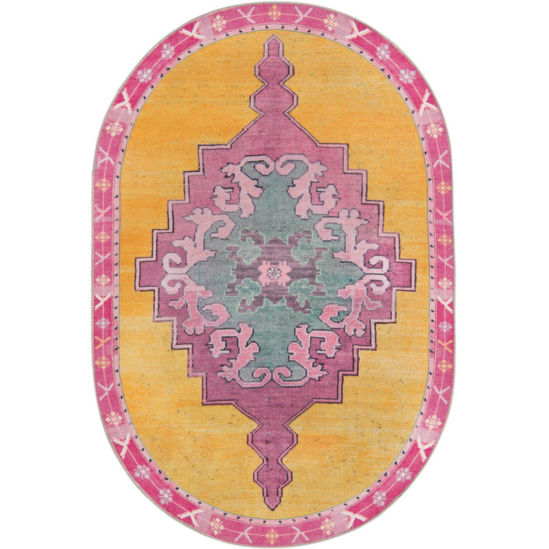 Tapis traditionnel jaune opie, Ovale 4 pi x 6 pi