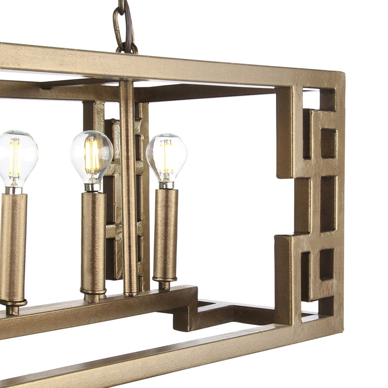 Luminaire suspendu linéaire à 5 lumières pour îlot de cuisine Art Deco, Laiton bronzé