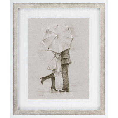 «Rainy Day Rendezvous», reproduction d'art encadrée texturée matte sous verre