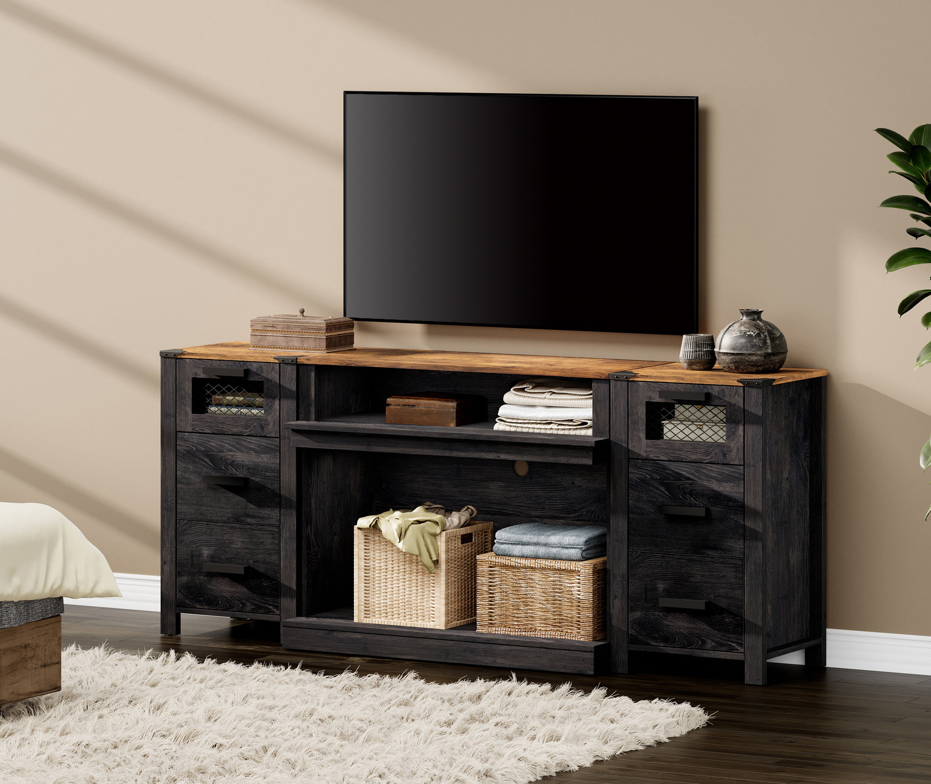 Gracie Oaks Drawer TV Stand Set For Ups To 85 Inch TV | Wayfair