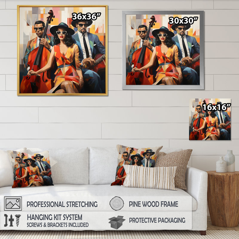 " Mid Century Retro Rhythms Jazz ", Gold Floater Framed, 16" H x 16" W x 1" D