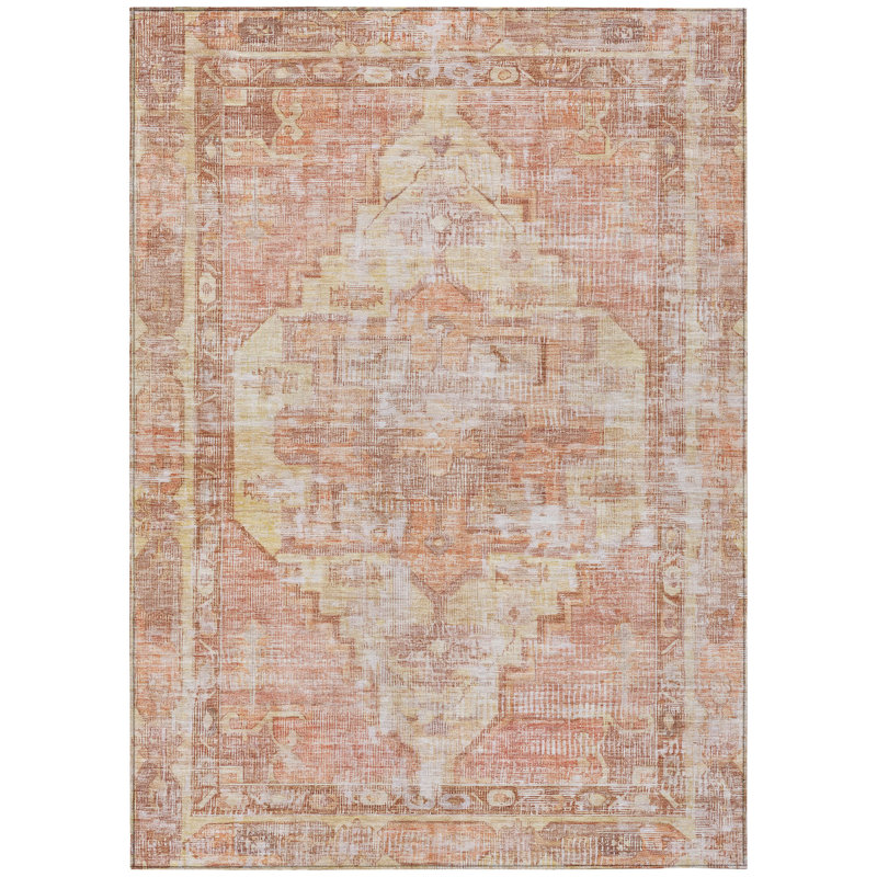 Machine Washable Indoor/Outdoor Xhevrie Terracotta Rug, Rectangle 5' x 7'6"
