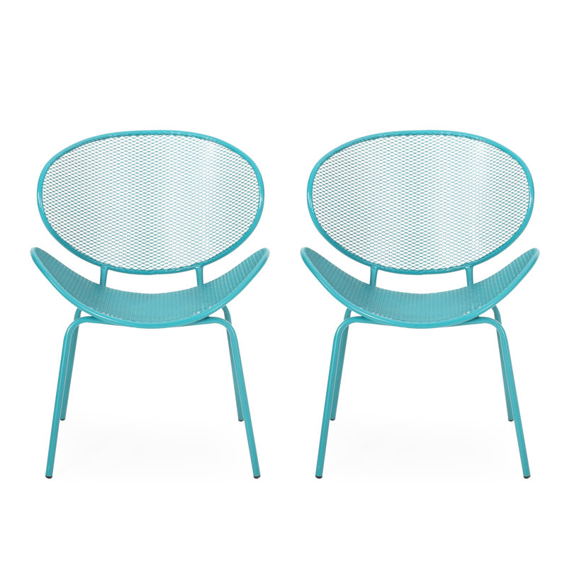 Stylish Teal Iron Chair - Mesh Seating, 25.65" D X 33.14" H, For Outdoor Living Shell Playful Retro Look, Frame, H Room