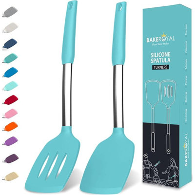 Silicone Spatula Set - Turner Spatulas Silicone Heat Resistant 600°F - Slotted & Solid Silicone Spatulas For Cooking Fish, Eggs, Pancakes Flipper - Silicone Cooking Utensils Set