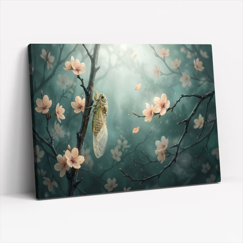«Cicada Blossom», reproduction d'art sur toile, ensemble de 1, 36"H x 48"W, Wrapped Canvas