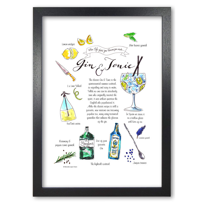Gin And Tonic Recipe - Print, 29.7 cm H x 21 cm W x 5 cm D, Black Grain