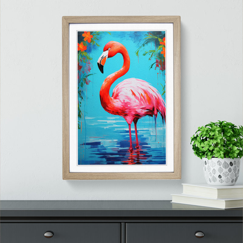 Flamingo Pop Art - Framed Print, Oak, 34cm H x 25cm W x 2cm D