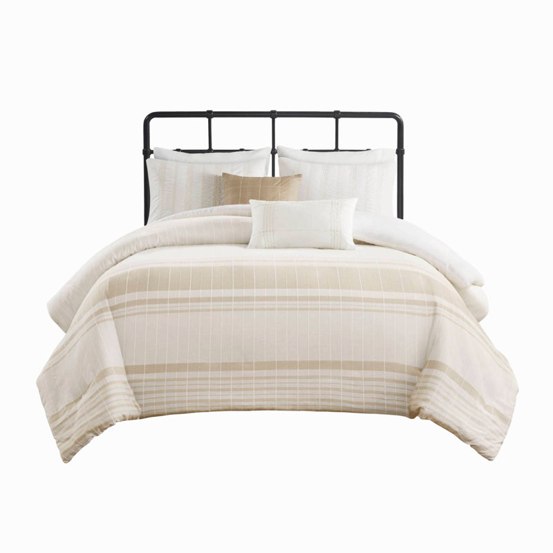 Ensemble de housse de couette 5 pièces en coton jacquard tissé rouge, taille grand lit/queen, Taupe