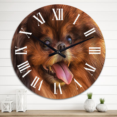 Drawing Dog German Pomeranian - Traditional wall clock