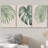 Minimal Botanical Green Tropical Island Monstera Palm Tree Leaves Picture Framed Canvas 3 Piece Print Set Wall Art-87392680-87392679