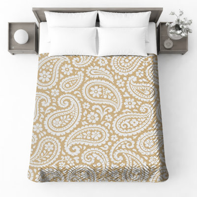 Beige Paisley Pattern Quilted Thin Bedspread