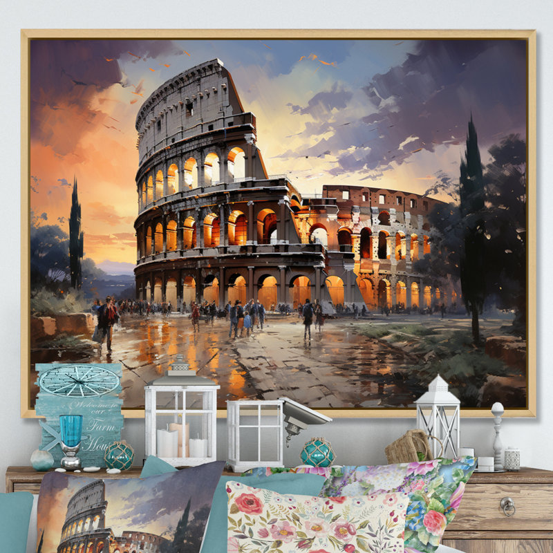 Beige, Italie, Colisée, Colosseo, sur toile, Cadre naturel flottant, H 24 po x l 32 po x P 1 po