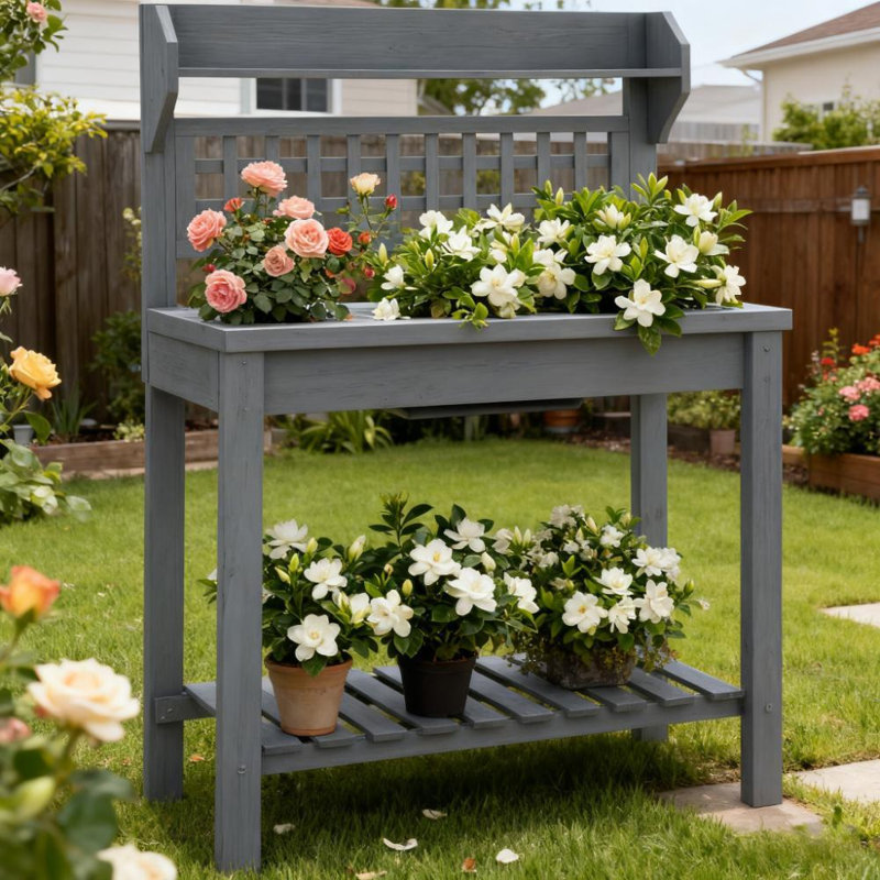 Outdoor Potting Bench Table (Gray)