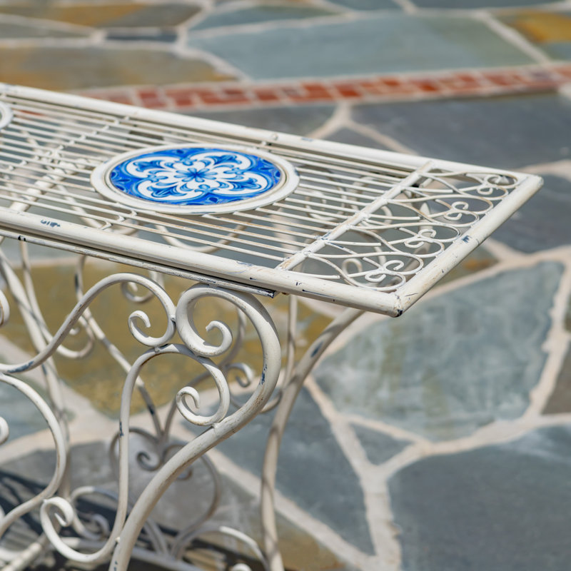 43in. Écusson Rectangular Mosaic Iron Table, White
