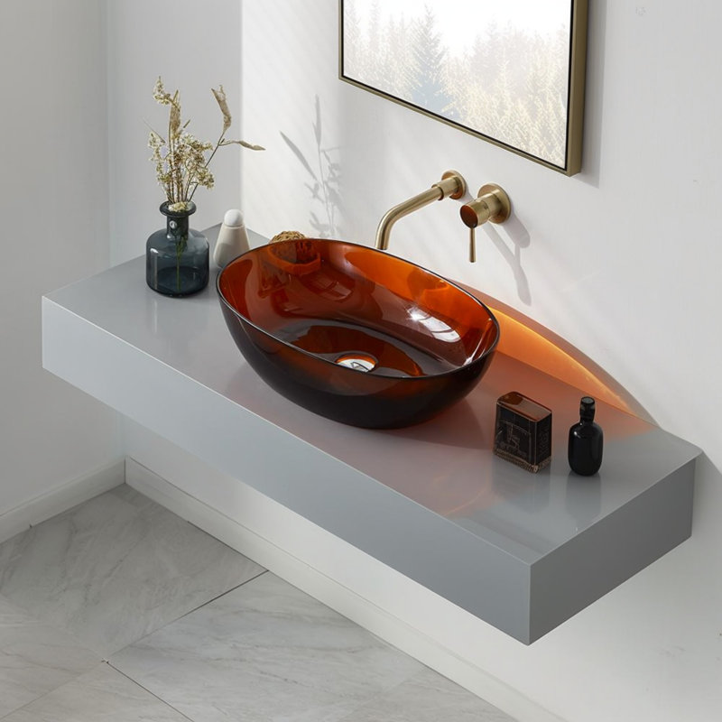 22.1 "x15" Resin Oval Vessel Bathroom Sink, Brown