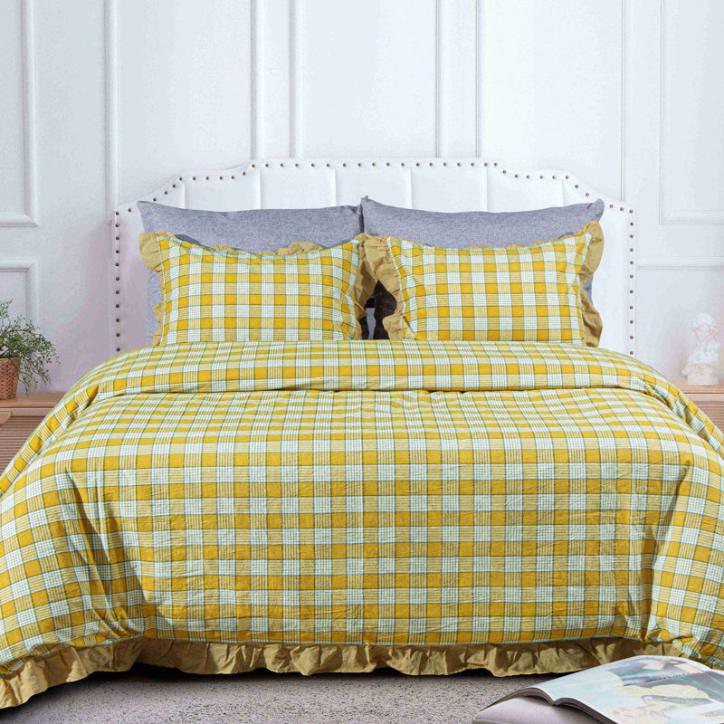 Ensemble de housse de couette à volants délavé 3 pièces NTBAY, Housse de couette très grand et 2 taies, Jaune