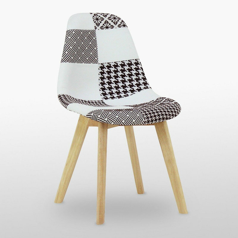 Single Shinn Fabric Upholstered Back Side Chair in Black/White | Solid Wooden Legs