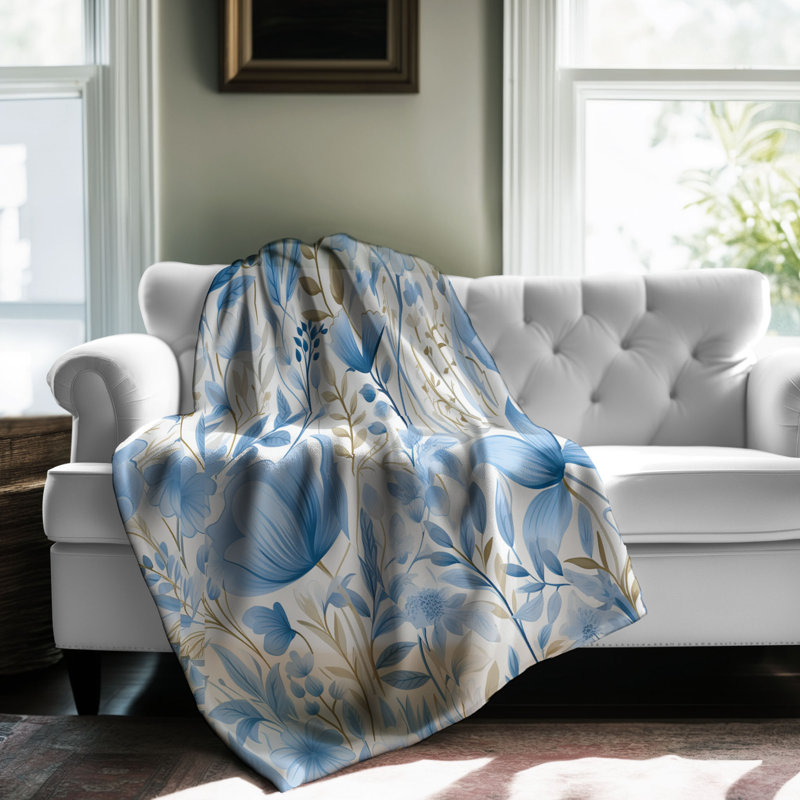 Blue Petals - couverture sherpa de qualité supérieure 1 pièce, Grand lit