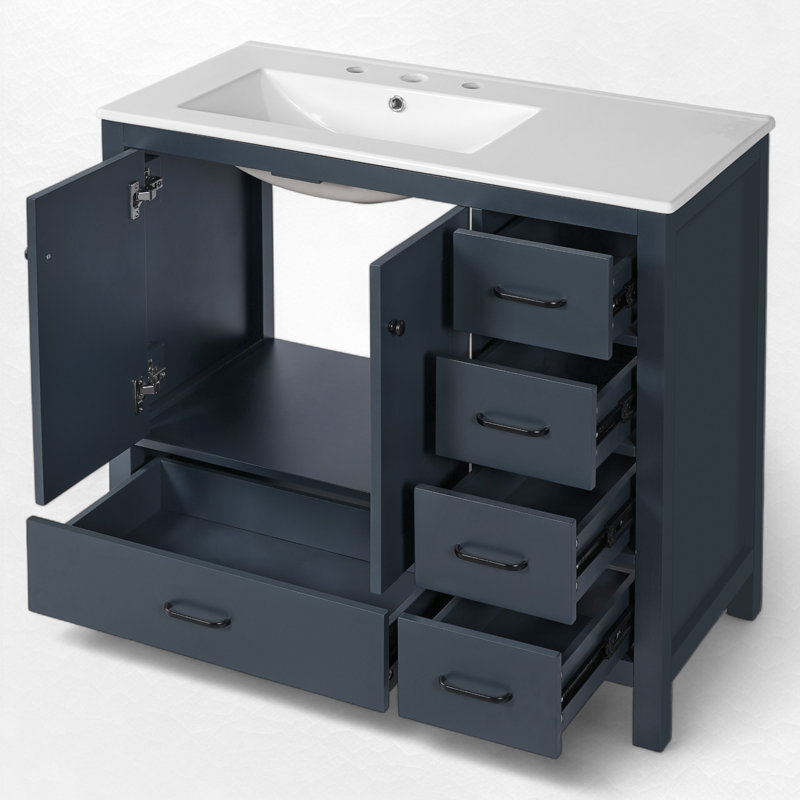 Sanyia 36'' Single Bathroom Vanity with Ceramic Top, Blue
