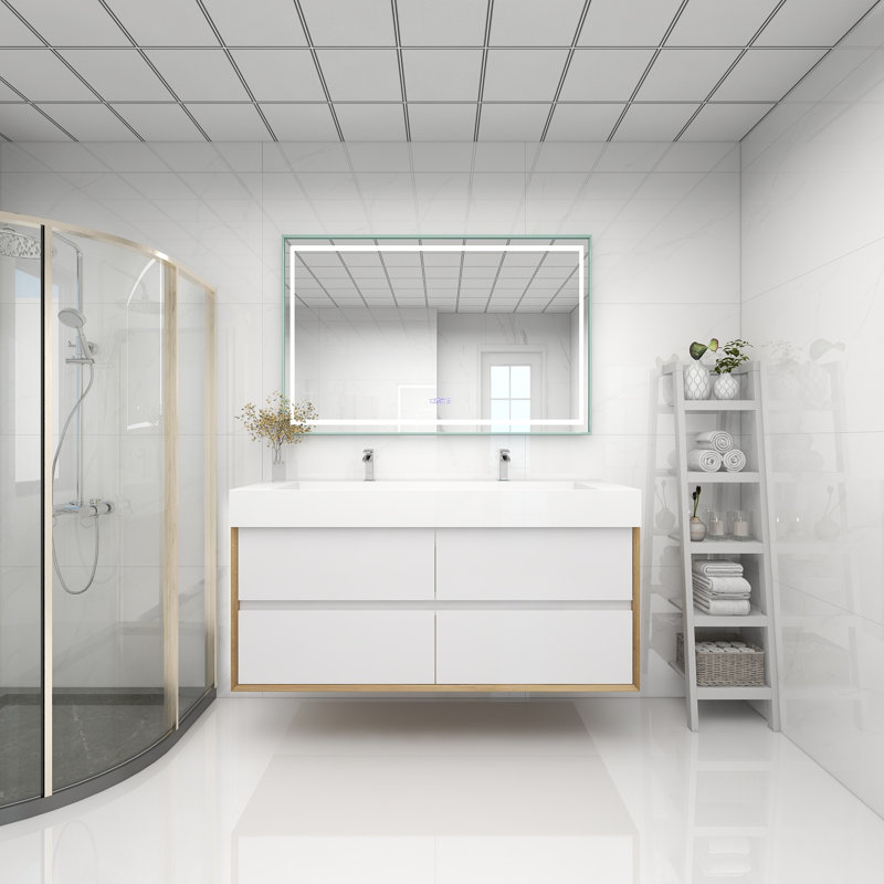Meuble-lavabo double 60 po, Blanc lustré