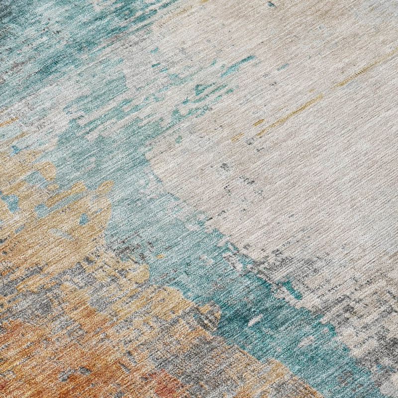 Tapis bleu sarcelle lavable à la machine intérieur / extérieur Xhevrie, Rectangle 5 pi x 7 pi 6 po