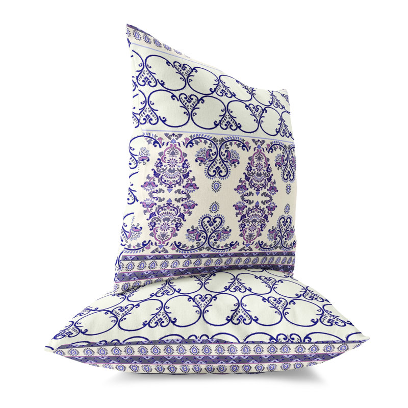 Floral Square Cushion, 46cm H x 46cm W, White/Purple
