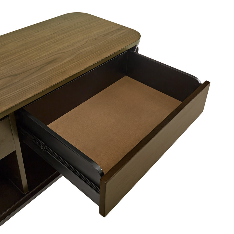Upton Two-Tone Walnut Finish Rippled Wood Design Server