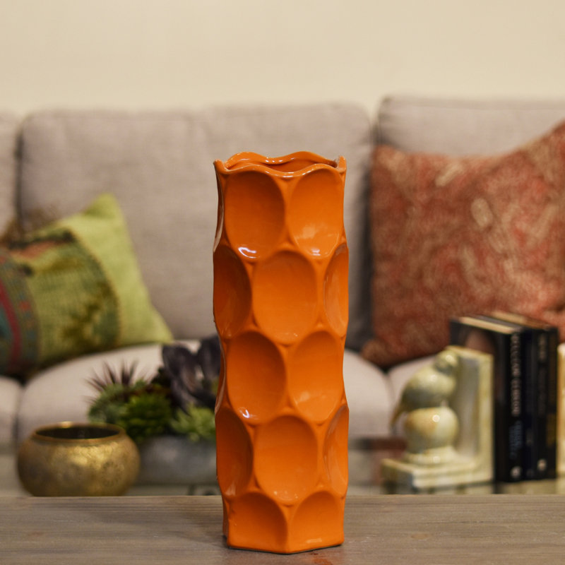 Vase de table en céramique Grier, H 13,5 po x l 5 po x P 5 po, Orange