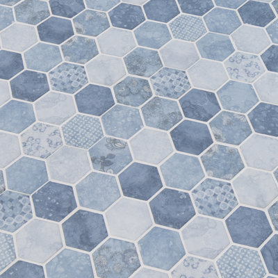 Carrelage mural mosaïque en verre 11 pi x 13 po Montessa Azura Charm Hexagon