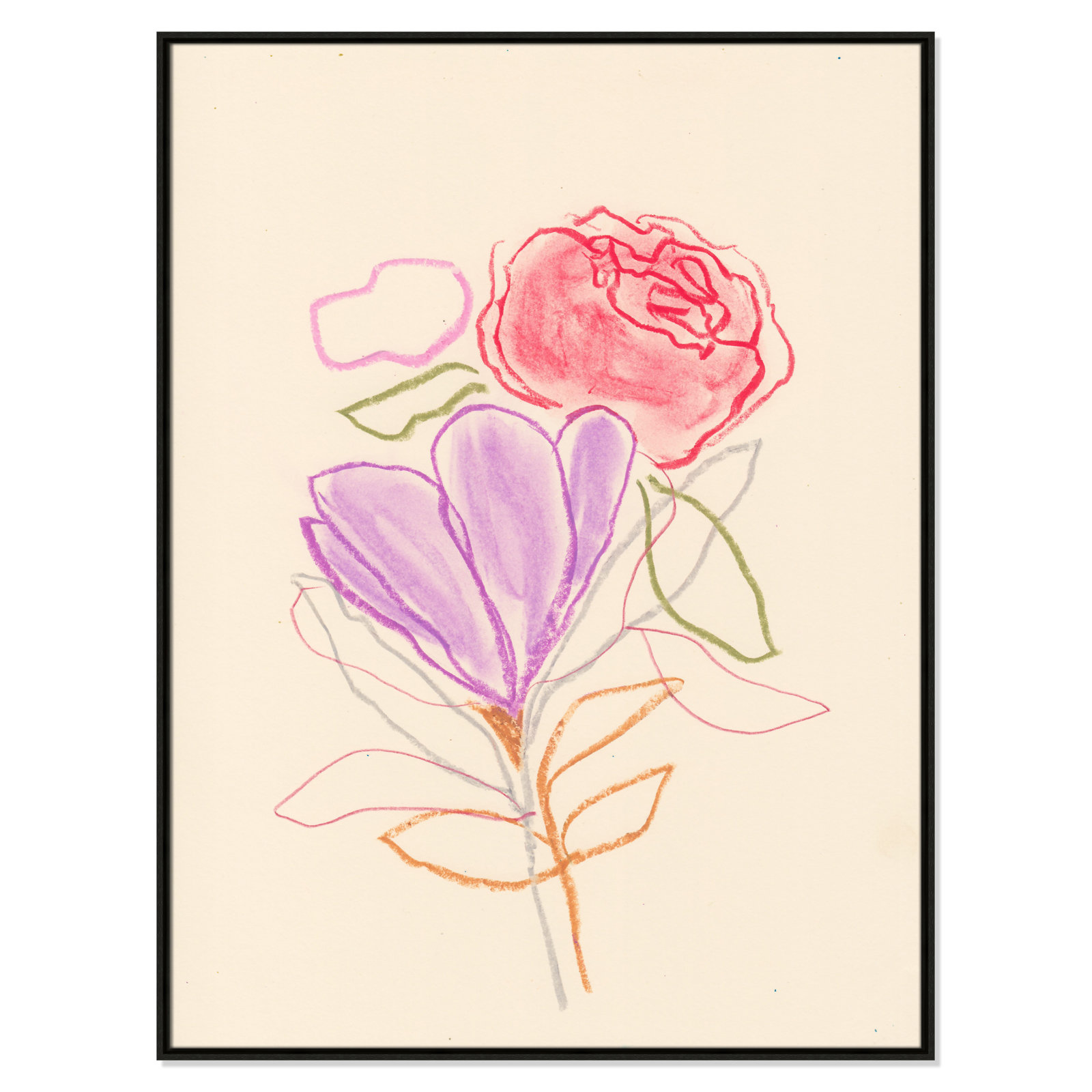 Simple Floral III Print by Bea Dina, Espresso Floater Framed Canvas, No Mat, 49.5" H x 37.5" W x 2" D
