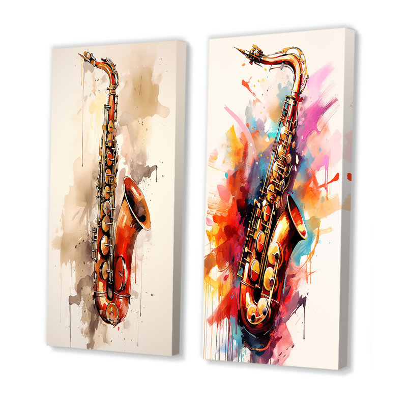 Vibrant Saxophone Swing - ensemble de 2 impressions sur toile, Toile tendue, H 32 po x l 33 po