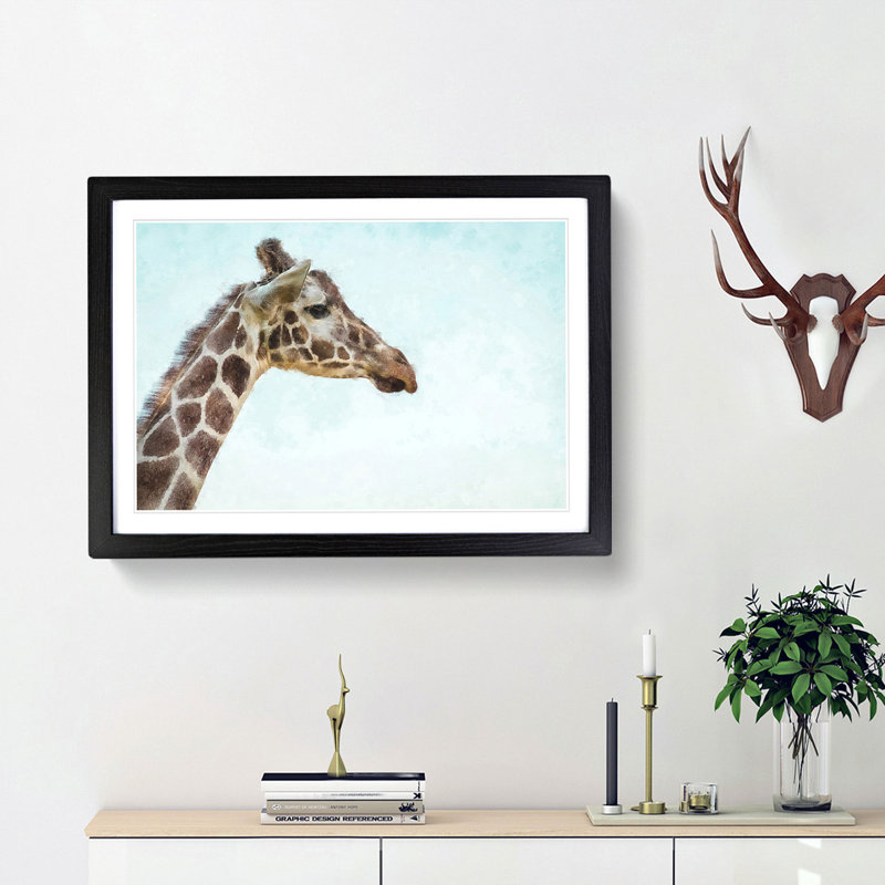 Giraffe Profile - Picture Frame Graphic Art Print, 33cm H x 45cm W x 2cm D, Black Framed