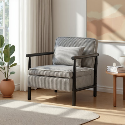 Mid Century Modern Storage Accent Chair With Wood Frame And Waist Cushion